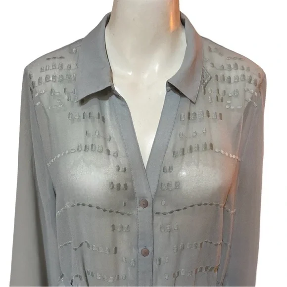 Soft Surroundings Blue Sheer Lace Long Sleeve Tie Belted Maxi Embroidered Dress - Picture 3 of 8